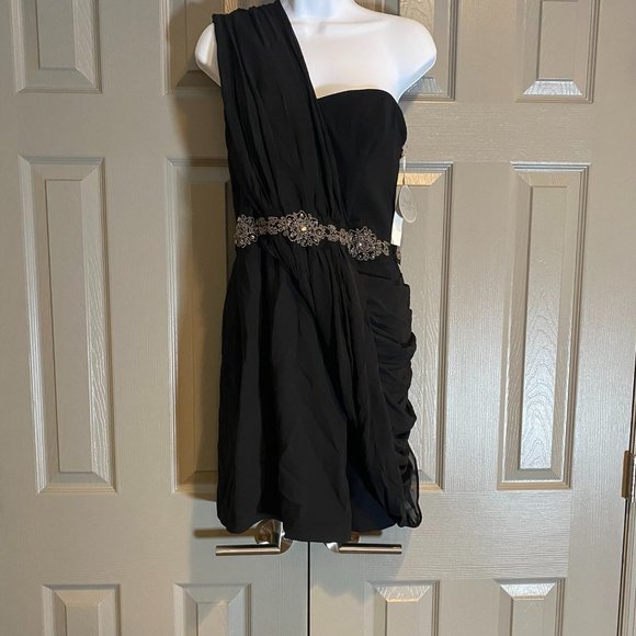 New PEARL Georgina Chapman by MARCHESA Black One Shoulder Cocktail NWT - Picture 4 of 8